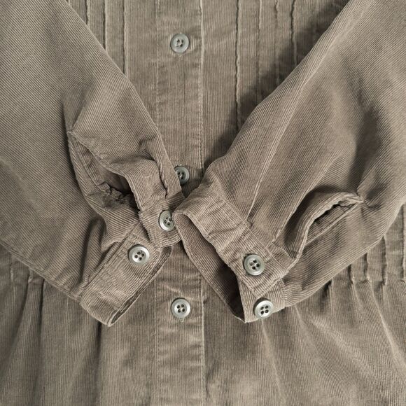 Vintage LL Bean Corduroy Maxi Shirt Dress 14 Brown Pintuck Modest Cottagecore - Picture 10 of 16